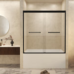 56-60" W × 60" H Tempered Glass with Explosion Proof Film, Aluminum Frame Double Sliding Shower Door, "1/4 (6 mm), Stainless Steel handle