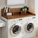 Washer Dryer Countertop with Non-slip Pads, Laundry Wood Shelf Topper with Edge, 54" Width x 27.5" Depth Double Layer Organizer for Washer and Dryer Laundry Hamper Counter Storage Organization