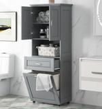 Tall Bathroom Cabinet with Laundry Basket, Large Storage Space Tilt-Out Laundry Hamper and Upper Storage Cabinet