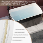 49'' x 28'' Acrylic Freestanding Soaking Bathtub, Square-shape Japanese Soaking Hot Tub, Sit-In Design with Chrome Overflow and Drain, Available for Express Delivery, Glossy Black