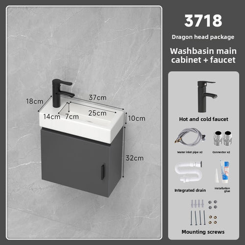 15 Inch Wall Mounted Bathroom Vanity Set with Integrated Ceramic Sink & Medicine Cabinet Mirror, Solid Wood Frame Floating Bathroom Washstand with Single Door Storage, Compact Vanity for Small Bathrooms