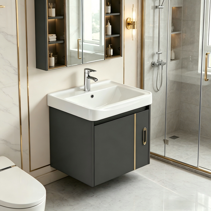 17-inch Gray-Gold Wall-Mounted Floating Mini Bathroom Vanity Set with Sink, Modern Bathroom Sink Vanity