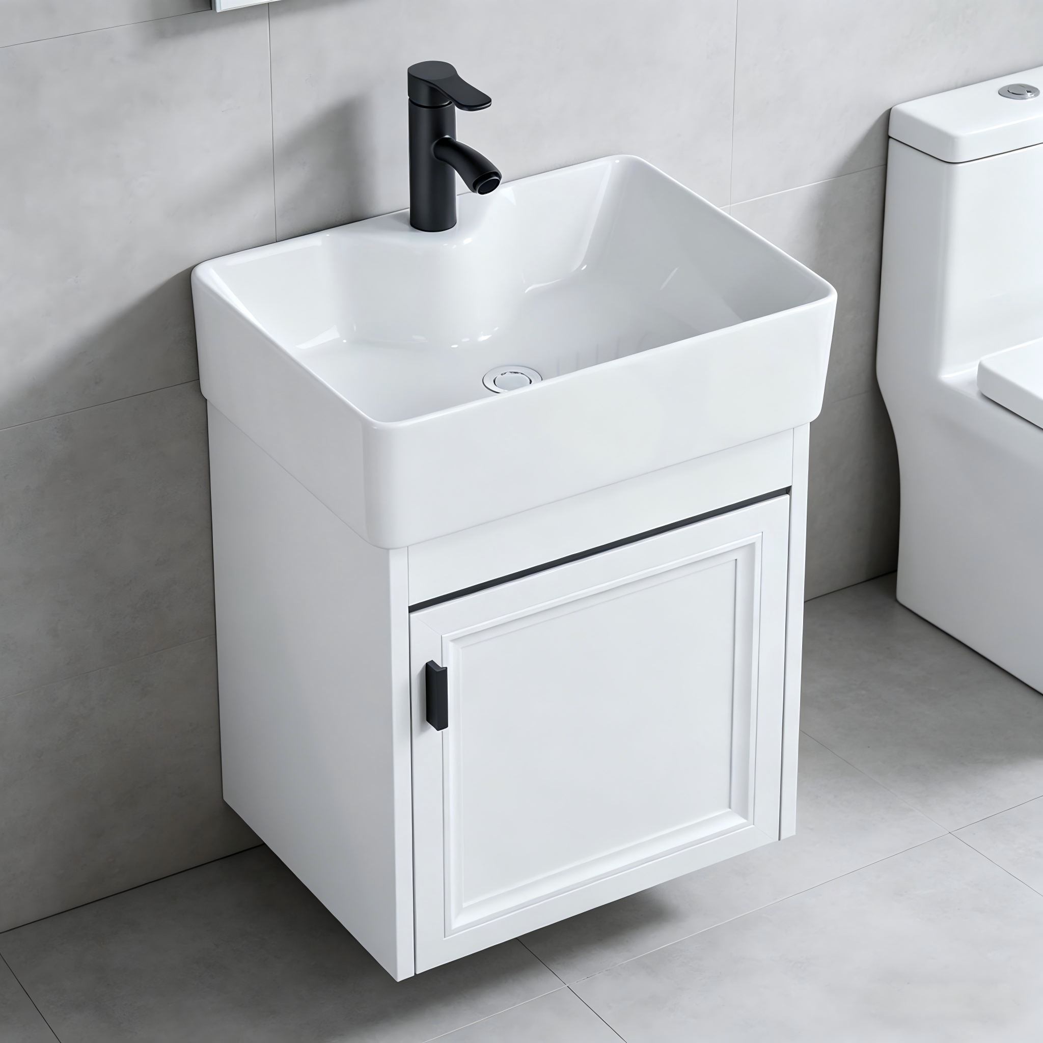 16-inch Modern Wall-Mounted Bathroom Vanity with Sink, White Floating Vanity, Wall-Mounted Storage Bathroom Cabinet, Modern Bathroom Furniture for Small Spaces