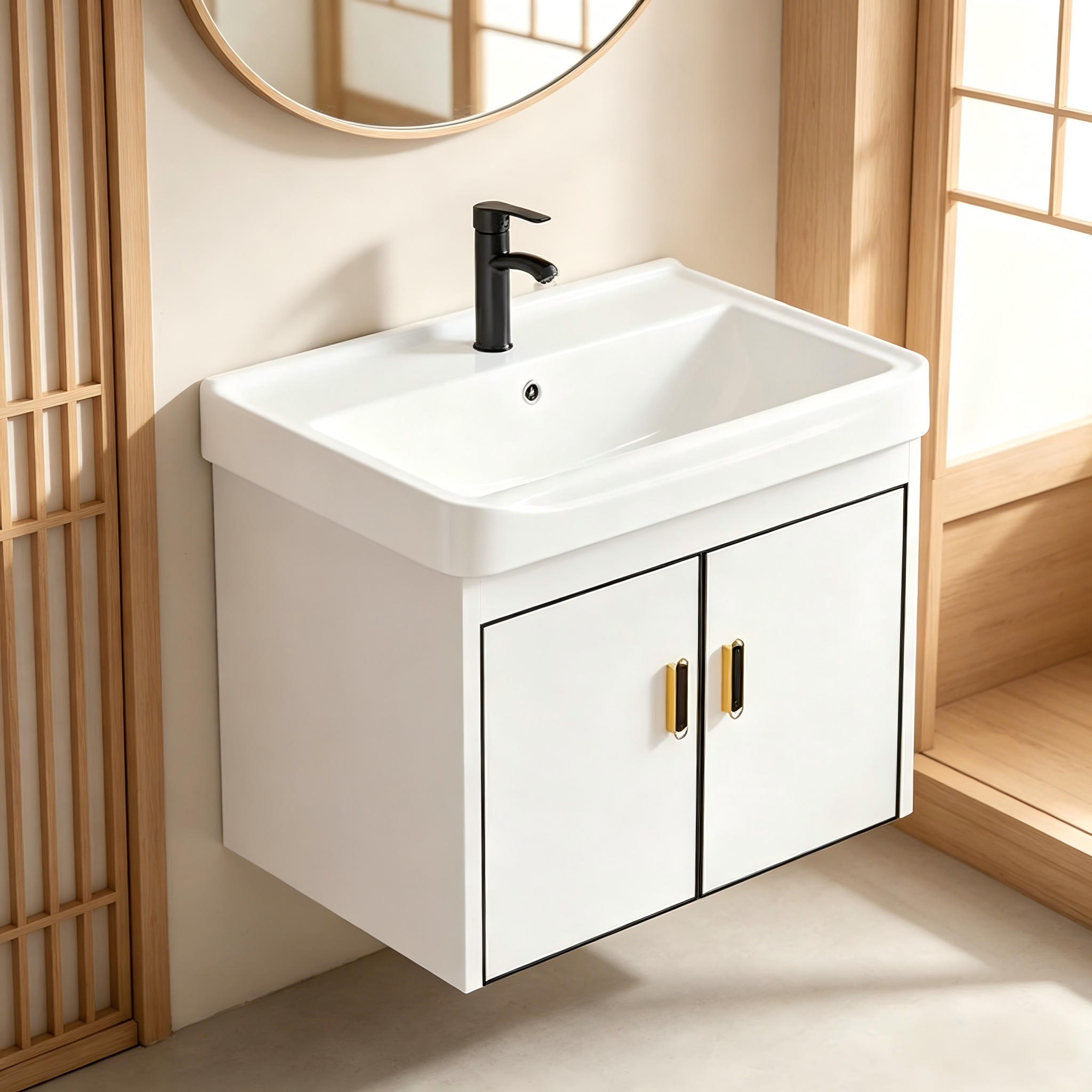 20-inch Shallow White-Black Wall-Mounted Compact Bathroom Mini Vanity 20-inch Sink-Included Vanity Designed for Compact Bathrooms Floating Vanity