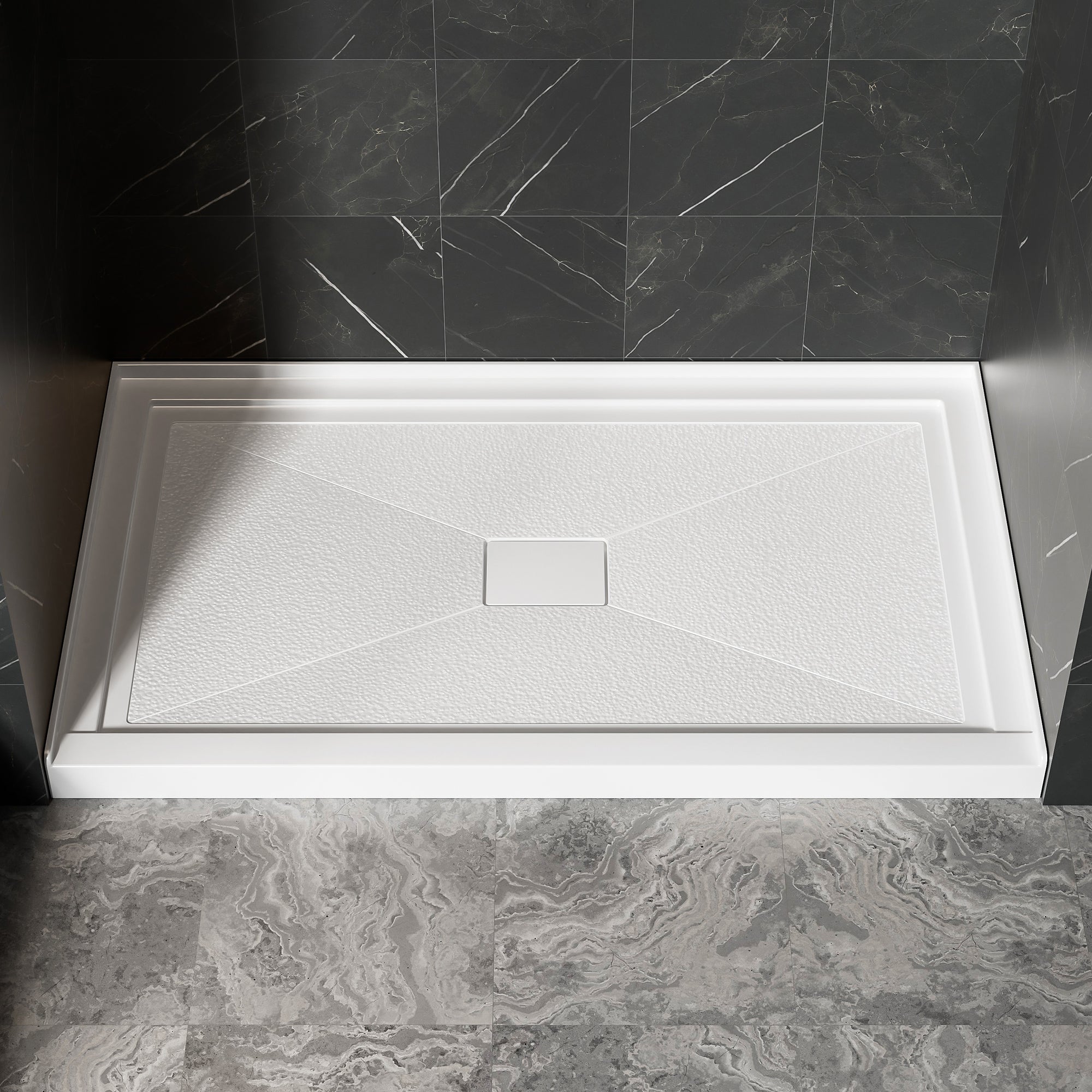 60x36 Inch White Acrylic Shower Base, Center Drain, Non-Slip Surface