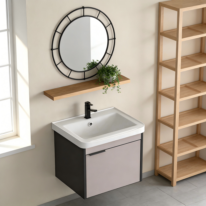 17-inch Wall-Mounted Compact Bathroom Vanity with Integrated Ceramic Sink—A Modern, Floating Single-Door Vanity Ideal for Small Bathrooms and Apartments
