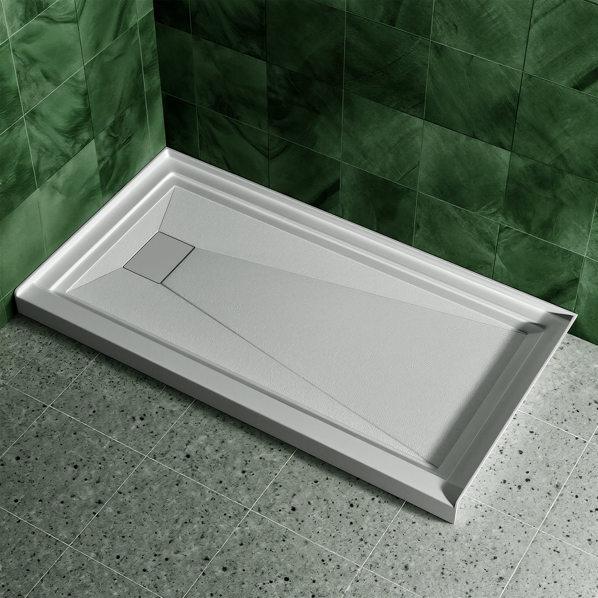 60x32 Inch White Acrylic Shower Base, Left Drain, Non-Slip Surface