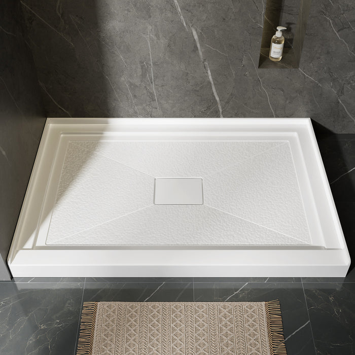 48x32 Inch White Acrylic Shower Base, Center Drain, Non-Slip Surface