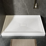 48x32 Inch White Acrylic Shower Base, Center Drain, Non-Slip Surface