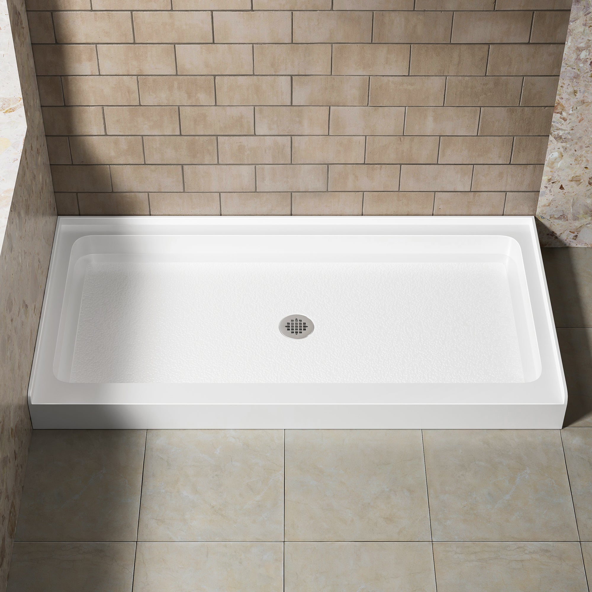 60x30 Inch White Acrylic Shower Base, Center Drain, Non-Slip Surface
