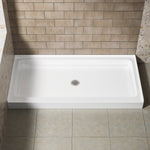 60x30 Inch White Acrylic Shower Base, Center Drain, Non-Slip Surface