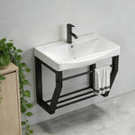 20 INS Compact Wall-Mounted Vanity Cabinet Black Wrought Iron Frame Bathroom Cabinet Ceramic Basin Bathroom Sink Unit Vanity para baño