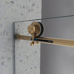 Brushed Gold frameless one fixed and one shifted Shower Door,70MM 304 stainless steel large pulleys with adjustable soft closing function,with nano easy cleaning,stick explosion-proof menbrance