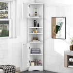 Multi-Functional Corner Cabinet Tall Bathroom Storage Cabinet with Two Doors and Adjustable Shelves, Open Shelf