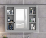 35'' x 28'' Wall Mounted Bathroom Storage Cabinet, Medicine Cabinet, Modern Bathroom Wall Cabinet with Mirror, Mirror Cabinet with 6 Open Shelves (Not Include Bathroom Vanity )