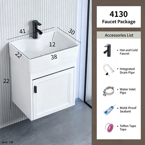 16-inch Modern Wall-Mounted Bathroom Vanity with Sink, White Floating Vanity, Wall-Mounted Storage Bathroom Cabinet, Modern Bathroom Furniture for Small Spaces