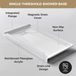 60x32 Inch White Acrylic Shower Base, Left Drain, Non-Slip Surface