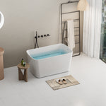 49'' Acrylic Freestanding Soaking Bathtub, Square-shape Japanese Soaking Hot Tub, Chrome Overflow and Quick Drain, Glossy White