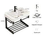 17in black floating wall-mounted bathroom sink with ceramic basin and open shelf, compact design specifically designed for small spaces