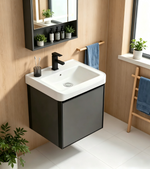 17-inch Wall-Mounted Compact Bathroom Vanity with Integrated Ceramic Sink—A Modern, Floating Single-Door Vanity Ideal for Small Bathrooms and Apartments