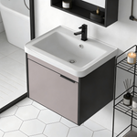 17-inch Wall-Mounted Compact Bathroom Vanity with Integrated Ceramic Sink—A Modern, Floating Single-Door Vanity Ideal for Small Bathrooms and Apartments
