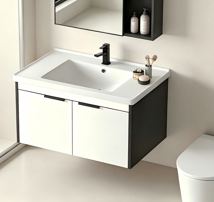 20-inch Wall-Mounted Compact Bathroom Vanity with Integrated Ceramic Sink—A Modern, Floating Single-Door Vanity Ideal for Small Bathrooms and Apartments