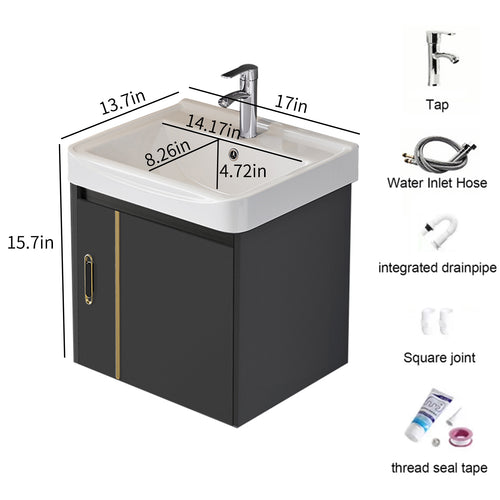 17-inch Gray-Gold Wall-Mounted Floating Mini Bathroom Vanity Set with Sink, Modern Bathroom Sink Vanity