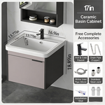 17-inch Wall-Mounted Compact Bathroom Vanity with Integrated Ceramic Sink—A Modern, Floating Single-Door Vanity Ideal for Small Bathrooms and Apartments