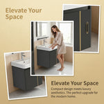 17-inch Gray-Gold Wall-Mounted Floating Mini Bathroom Vanity Set with Sink, Modern Bathroom Sink Vanity