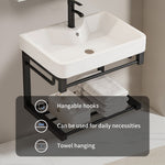 17in black floating wall-mounted bathroom sink with ceramic basin and open shelf, compact design specifically designed for small spaces