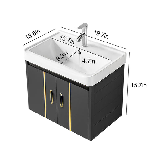 20 Inch Wall Mounted Compact Bathroom Vanity with Integrated Ceramic Sink, Modern Floating Single Door Vanity Cabinet for Small Bathrooms & Apartments, Multiple Colors Available