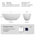 65" Freestanding Solid Surface Bathtub, Luxury Handcrafted Stone Resin Freestanding Soaking Bathtub with Overflow and Pop-up Drain, Matte White