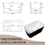 49'' x 28'' Acrylic Freestanding Soaking Bathtub, Square-shape Japanese Soaking Hot Tub, Sit-In Design with Chrome Overflow and Drain, Available for Express Delivery, Glossy Black