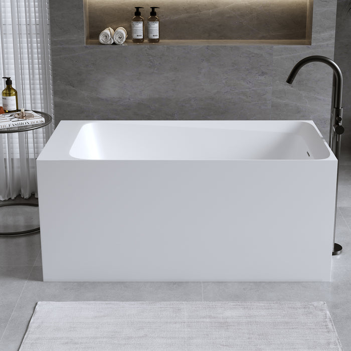 51'' Solid Surface Matte Tub, Freestanding Solid Surface Resin Stone Bathtub, Solid Surface Matte White Soaking Tub,Free Standing Tub with Overflow and Pop-up Drain, Matte White