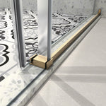 Brushed Gold frameless one fixed and one shifted Shower Door,70MM 304 stainless steel large pulleys with adjustable soft closing function,with nano easy cleaning,stick explosion-proof menbrance