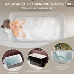 49'' x 28'' Acrylic Freestanding Soaking Bathtub, Square-shape Japanese Soaking Hot Tub, Sit-In Design with Chrome Overflow and Drain, Available for Express Delivery, Glossy Black