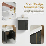 17-inch Gray-Gold Wall-Mounted Floating Mini Bathroom Vanity Set with Sink, Modern Bathroom Sink Vanity