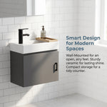 15 Inch Wall Mounted Bathroom Vanity Set with Integrated Ceramic Sink & Medicine Cabinet Mirror, Solid Wood Frame Floating Bathroom Washstand with Single Door Storage, Compact Vanity for Small Bathrooms