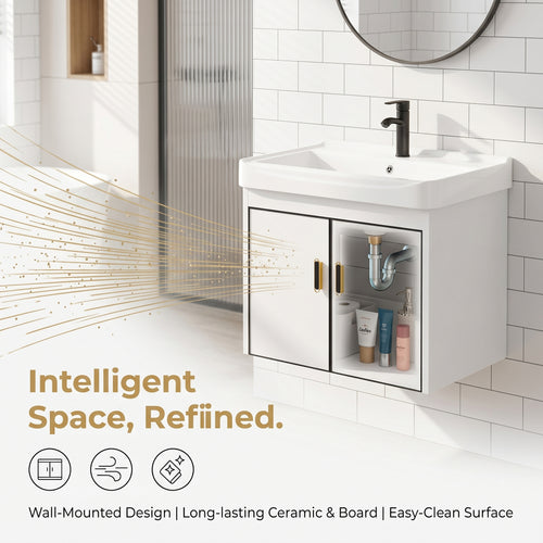 20-inch Shallow White-Black Wall-Mounted Compact Bathroom Mini Vanity 20-inch Sink-Included Vanity Designed for Compact Bathrooms Floating Vanity