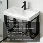 20 INS Compact Wall-Mounted Vanity Cabinet Black Wrought Iron Frame Bathroom Cabinet Ceramic Basin Bathroom Sink Unit Vanity para baño