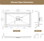 60x32 Inch White Acrylic Shower Base, Center Drain, Non-Slip Surface