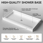 60x30 Inch White Acrylic Shower Base, Center Drain, Non-Slip Surface