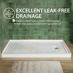 60x32 Inch White Acrylic Shower Base, Right Drain, Non-Slip Surface