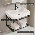 17in black floating wall-mounted bathroom sink with ceramic basin and open shelf, compact design specifically designed for small spaces