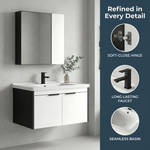20-inch Wall-Mounted Compact Bathroom Vanity with Integrated Ceramic Sink—A Modern, Floating Single-Door Vanity Ideal for Small Bathrooms and Apartments