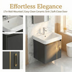 17-inch Gray-Gold Wall-Mounted Floating Mini Bathroom Vanity Set with Sink, Modern Bathroom Sink Vanity
