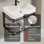17in black floating wall-mounted bathroom sink with ceramic basin and open shelf, compact design specifically designed for small spaces