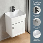 16-inch Modern Wall-Mounted Bathroom Vanity with Sink, White Floating Vanity, Wall-Mounted Storage Bathroom Cabinet, Modern Bathroom Furniture for Small Spaces