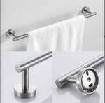 3-Pieces Bathroom Hardware Accessories Set - Towel Bar, Toilet Paper Holder, Robe Towel Hooks