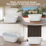 59" Acrylic Freestanding Bathtub, Stand Alone Soaking Tub, Gloss White Finish, Chrome Overflow & Pop-Up Drain